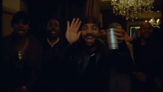 The remake from one photo at 0:13: hand up, cup up